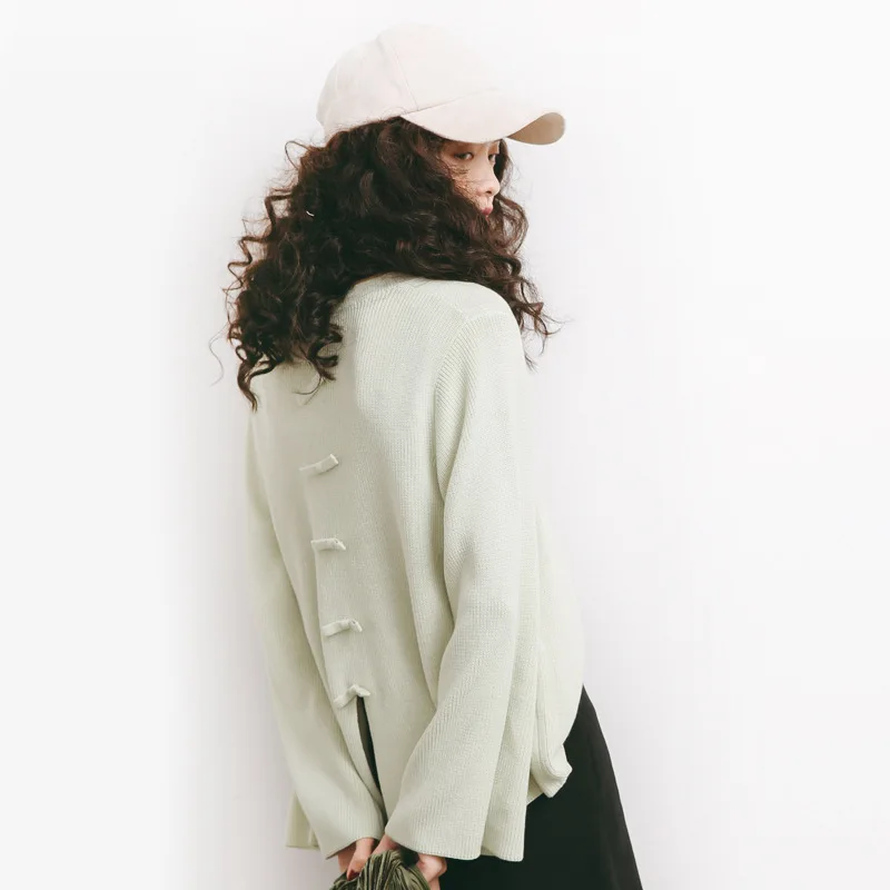 Женский хлопковый Свитер оверсайз с круглым вырезом однотонный джемпер