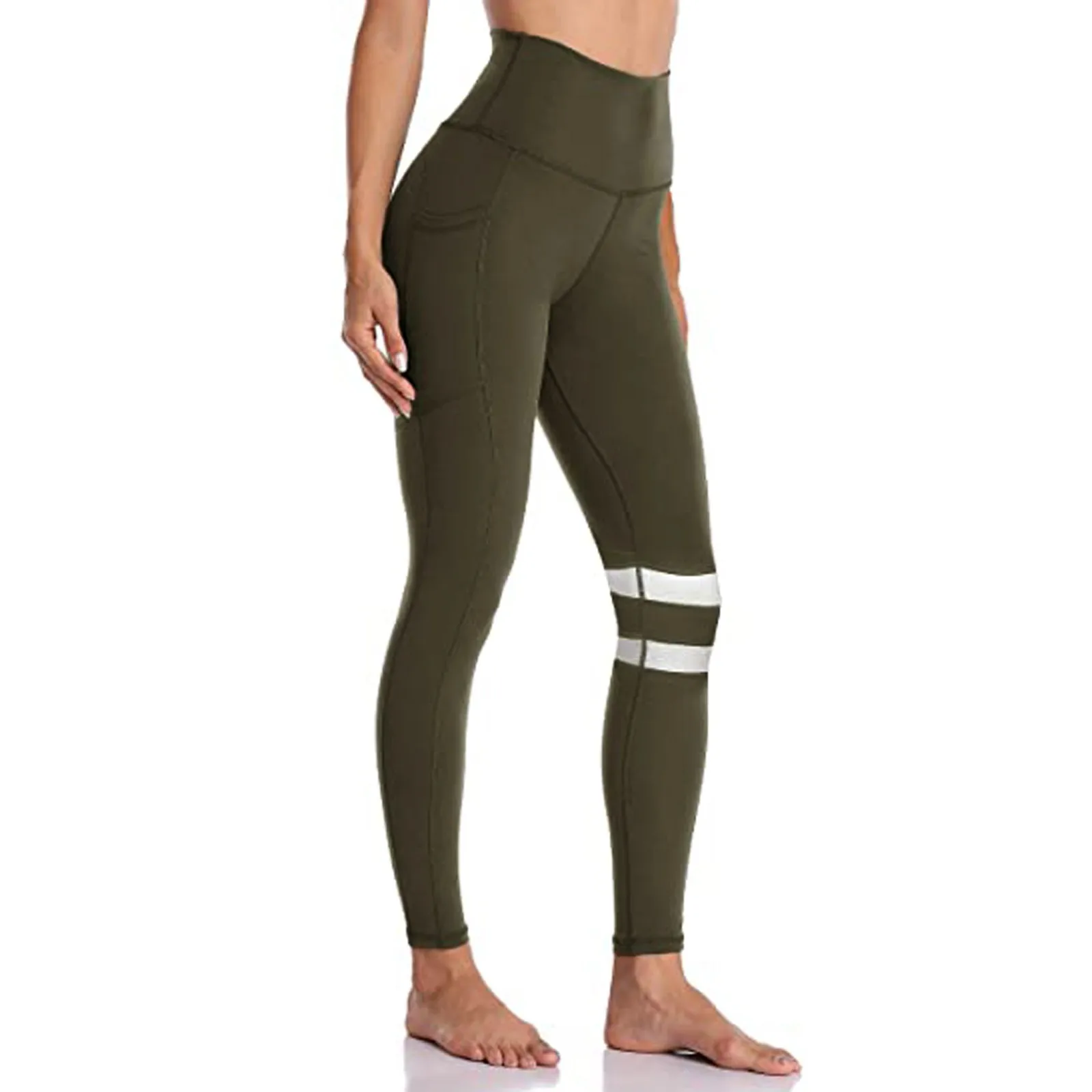 

Womens Stretch Yoga Solid Leggings Pockets Running Gym Sports Full Length Active Pants Breathability Fitness Legging Femme