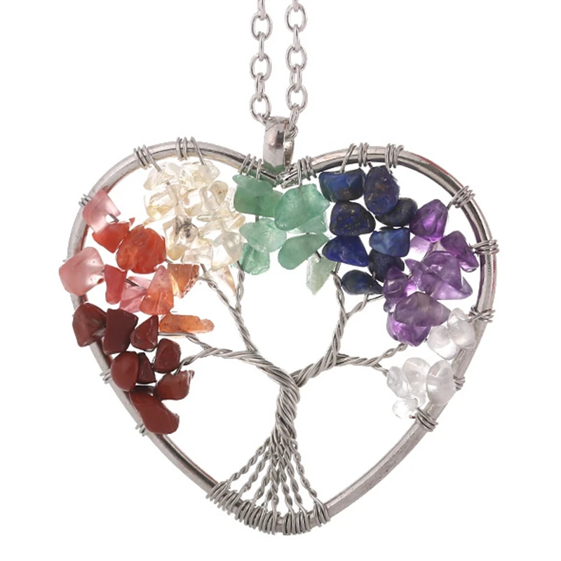 Heart Chakra SG 7 Чакра, кварцевый и из натурального камня, древо жизни, маятниковая подвеска, ожерелье для женщин, целебное хрустальное ожерелье, s подвески, ювелирные изделия рейки - Окраска металла: Heart Chakra SG