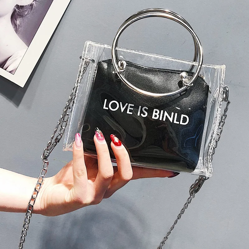 2 шт. модная женская сумка набор прозрачная на плечо + клатч для