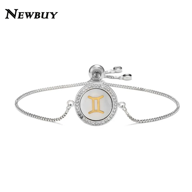 NEWBUY Мода 12 Созвездие шарм браслеты для женщин Девушка Уникальный дизайн оболочки браслет CZ Роскошный Золотой символ знаков зодиака - Окраска металла: Gemini