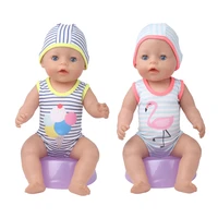 43 cm baby dolls clothes swimwear print striped suit swimming cap baby toys skirt fit american 18 inch girls doll f894