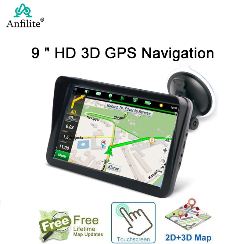 Anfilite 9 pulgadas HD vehículo Bluetooth WIFI GPS camión GPS para coche Navigator 256MB + 8GB AVIN apoyo retrovisor Cámara Navitel mapas gratis