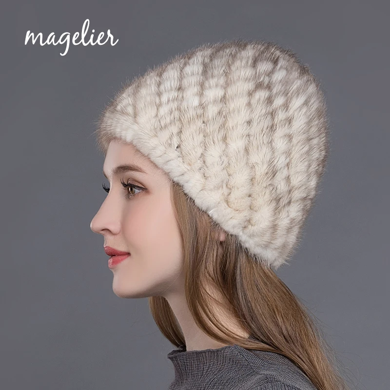 Женские шапки из натурального меха теплые вязаные норки для русской зимы модные