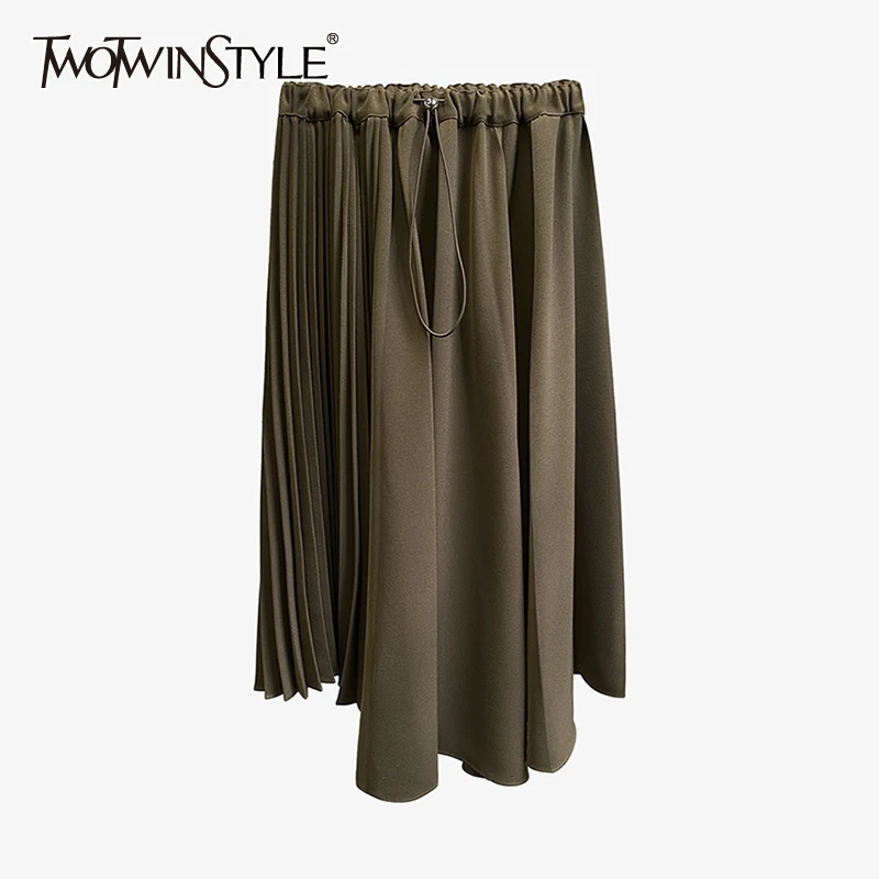 

Женская юбка с рюшами TWOTWINSTYLE, осенняя, черная, белая, повседневная юбка средней длины с асимметричным подолом и высокой талией, 2020