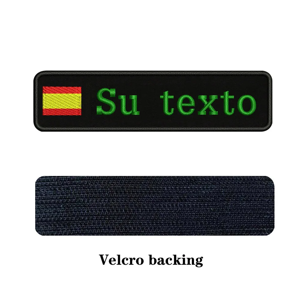 green-Velcro На заказ Вышивка Флаг Испании имя или заплатка с текстом 10 см* 2,5 см значок Утюг на или липучке Подложка для одежды брюки рюкзак шляпа - Цвет: green-Velcro