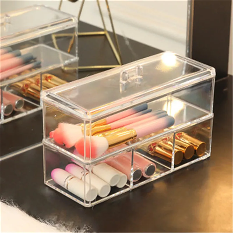 

Makeup Storage Box Transparent Plastic Drawer Type Double Layer Cotton Pad Makeup Brush Memory Boxs Simple Household Products
