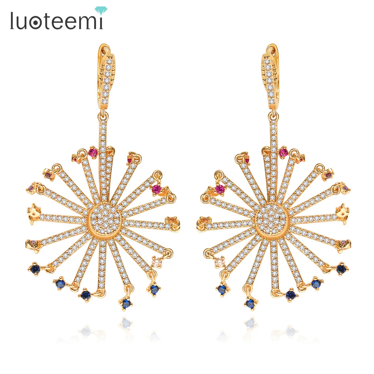 

LUOTEEMI Gorgeous Luxury Brand Round Drop Big Long Blue Cubic Zirconia Crystal Wedding Party Earrings for Women Jewelry Wholesal