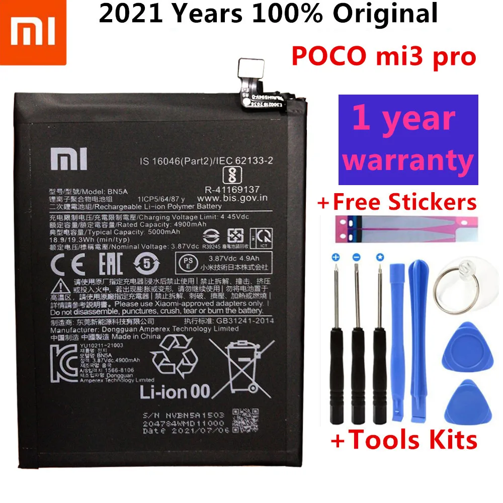 2021 Years 100% original BN5A 4900mah suitable For POCO mi3 pro mi 3 pro battery + free tool