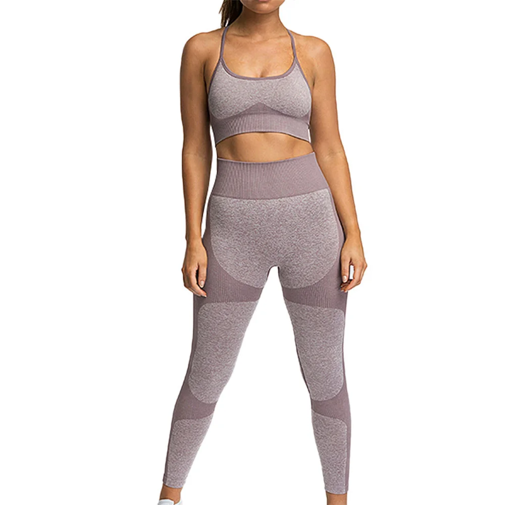 

Seamless Gym Set Women Fitness Yoga Set Sports Suits High Waist Leggings+Push Up Bra 2 Pieces Set Sportswear