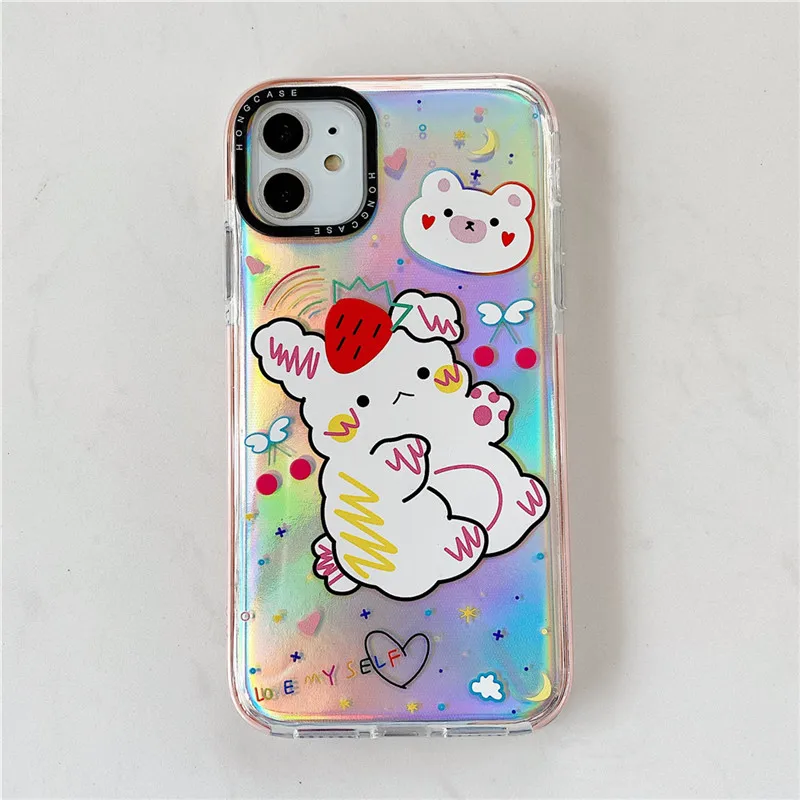 Double-Color Laser Cute Rabbit Soft TPU Funda Para Case For iPhone11Pro Max X XS Fitted Phone Cover iPhone XR 7 8 Plus | Мобильные