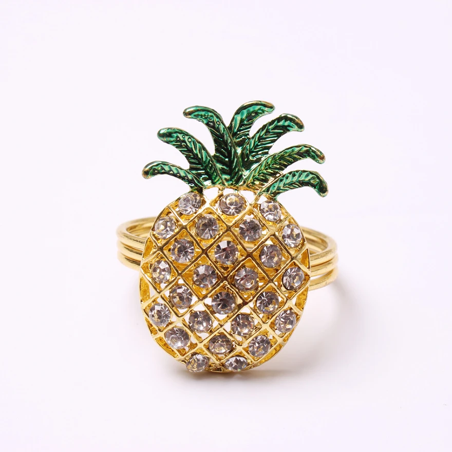 

10pcs/lot New diamond-studded pineapple napkin buckle golden napkin ring ring stand wedding holiday party table decoration