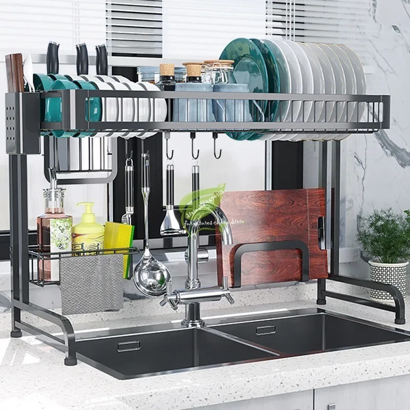 

Metal Dish Drainer Sink Holder Strong Bearing Capacity Plate Rack Kitchen Dryer Wall Hooks Organizer Storage Shelf