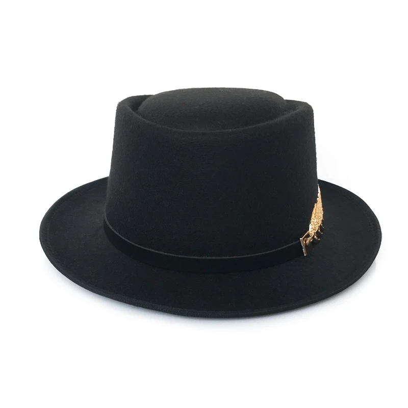 YY золотой пояс с перьями Fedora шляпа для мужчин плоский Топ шляпы Трилби для женщин свиной пирог джаз шляпа Классическая церковная Кепка FD19040