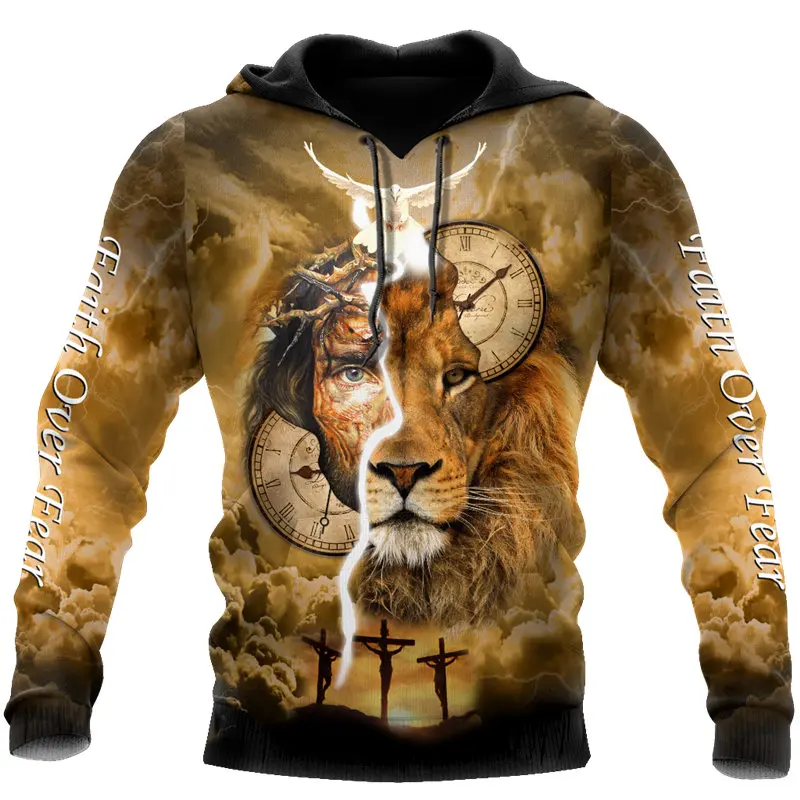 

New Fashion Pullover Failth Over Fear Lion Jesus 3D All Over Printed zipper Hoodie Unisex Casual hoodie Streetwear sweatshirt