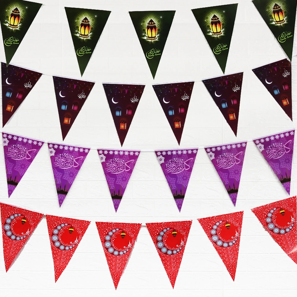 

EID MUBARAK Triangle Banner Muslim Festival Celebration Party Moon Star Banner Triangle Flag For Eid Mubarak Ramadan Decoration