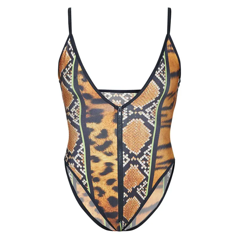 Слитный купальник на молнии с принтом змеиной кожи Женский Монокини боди