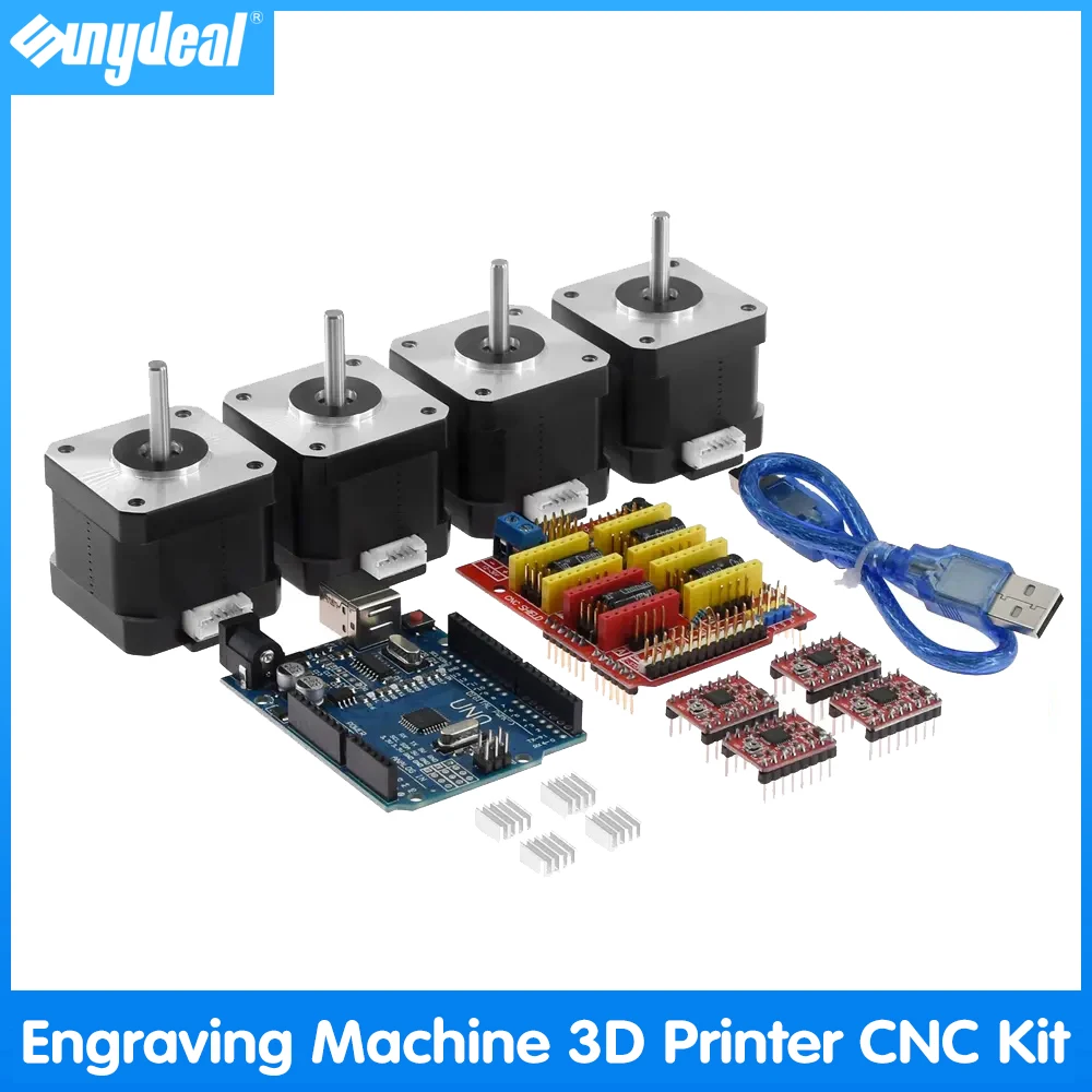 

CNC Shield and UNOR3 Bord with 4pcs A4988 4401 Stepper Motor Driver For 3D Printer Part CNC Kit engraving machine 3D Printer