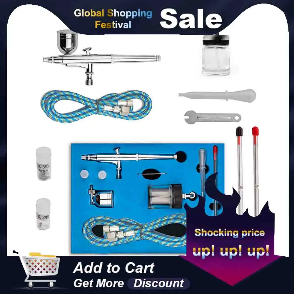 Комплект аэрографа двойного действия 0,2 мм/0,3 мм/0,5 мм Игла Аэрограф Дизайн ногтей лицо макияж тела татуировки большой емкости
