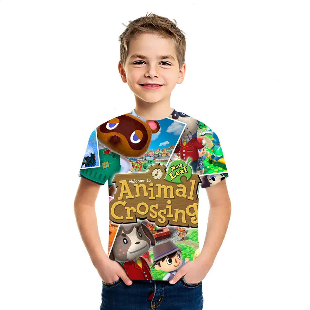 

Футболка в японском стиле Харадзюку с перекрещивающимися животными играми, Детская летняя модная повседневная футболка с коротким рукавом...