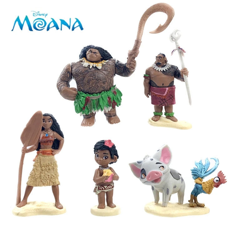 

6Pcs/set Disney Movie Moana Action Figure Dolls Set Demigod Maui Moana Waialiki Heihei Chief Tui Sina Tala Model Kids Gift