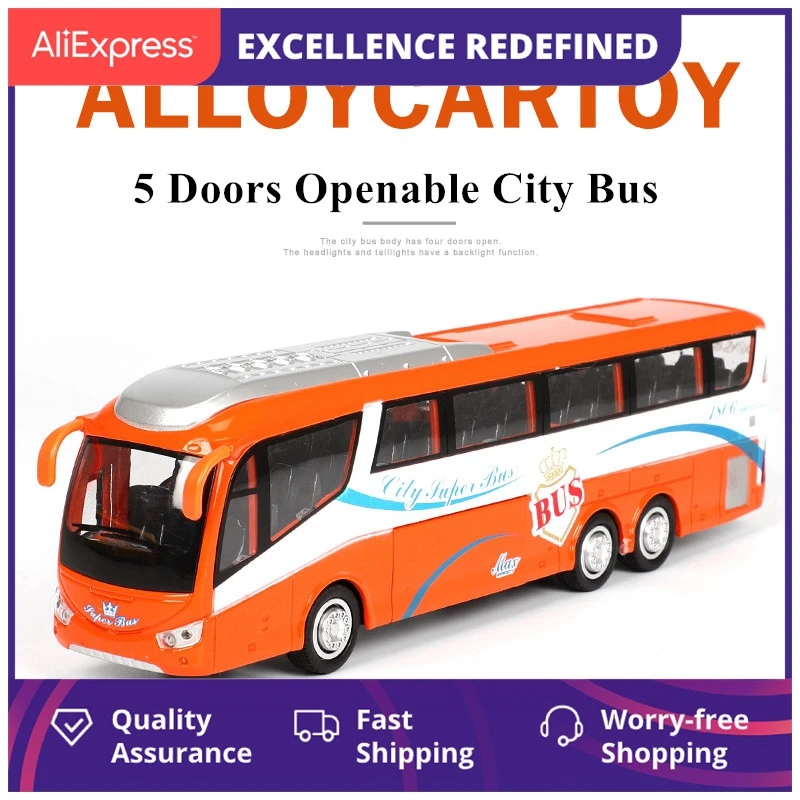

1:50 25cm Alloy Car Toy City Bus Models High Simulation Metal Diecasts Toy Vehicles Door Openable Pull Back Flashing Musical
