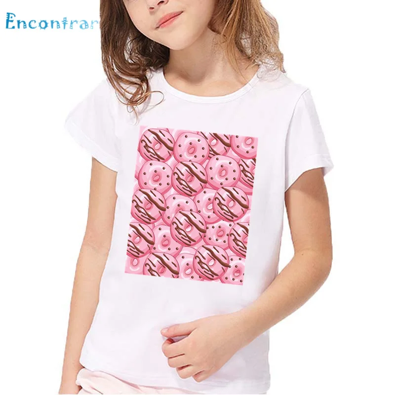 Детская забавная футболка с изображением пончиков детские летние топы коротким