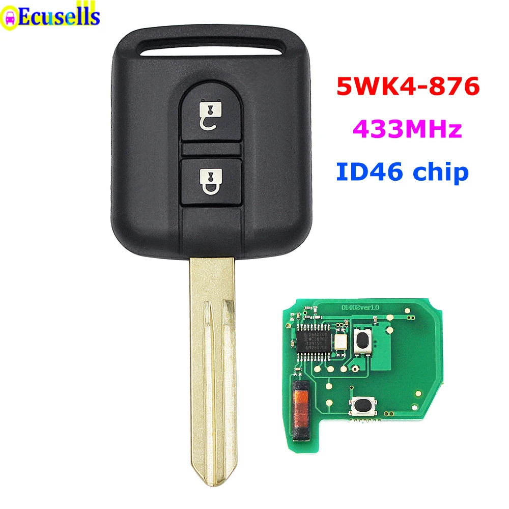 2 кнопочный флэш чип 433 МГц ID46 PCF7946 для Nissan Micra Navara Qashqai 2003 2010 FCC ID: 5WK4 876|Ключ от авто| |