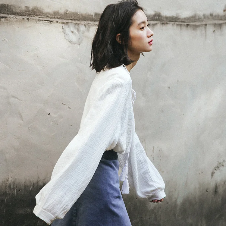 

Make firm offers spot small and pure and fresh students joker hollow out lantern sleeve shirt have quality inspection