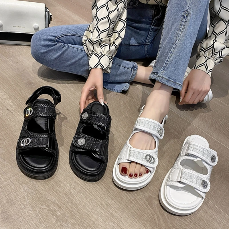 

MIYEDA Women Casual Crystal Solid Floral Hook Comfortable Sandals Ladies Leisure Summer Beach Breathable Slip-on Soft Slippers