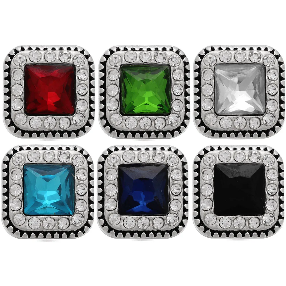 6 шт./лот ювелирные изделия квадратные кнопки со стразами подходят для 18 мм