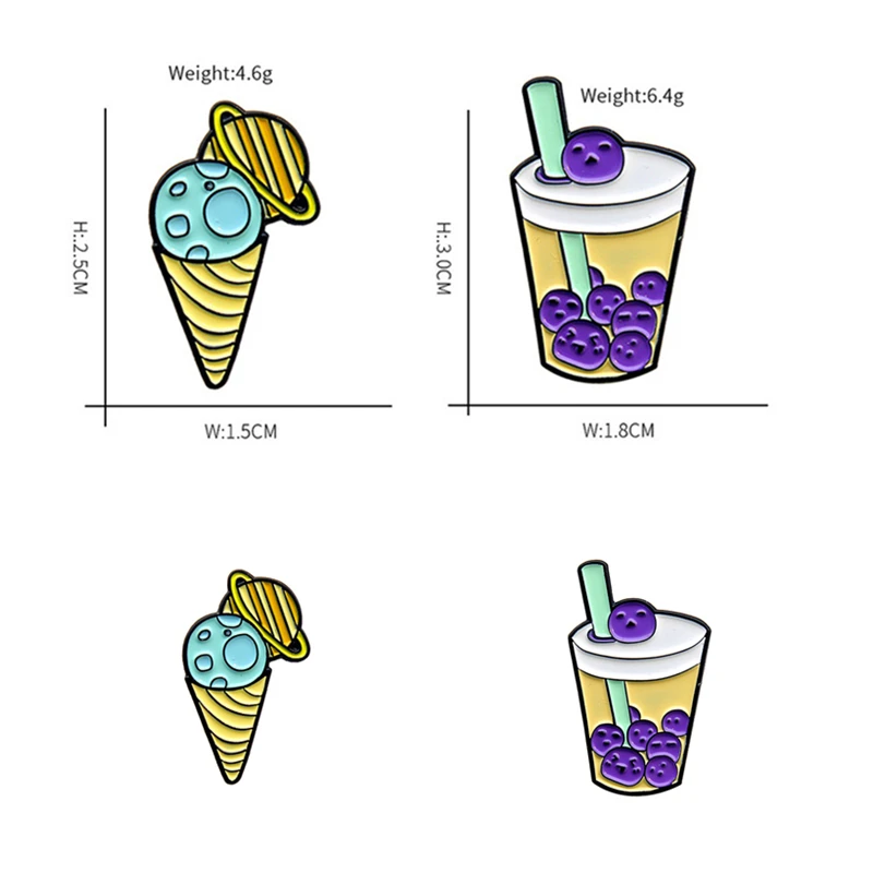 

Cartoon Ice Cream Brooch Enamel Pin Planet Sweet cone Dessert Fruit juice Drinks Brooches Lapel Badge Gift for Friends Wholesale