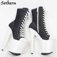 sorbern black ankle boots for women 20cm extreme high heels black ladies short boot females custom colors 15cm 17cm lace up