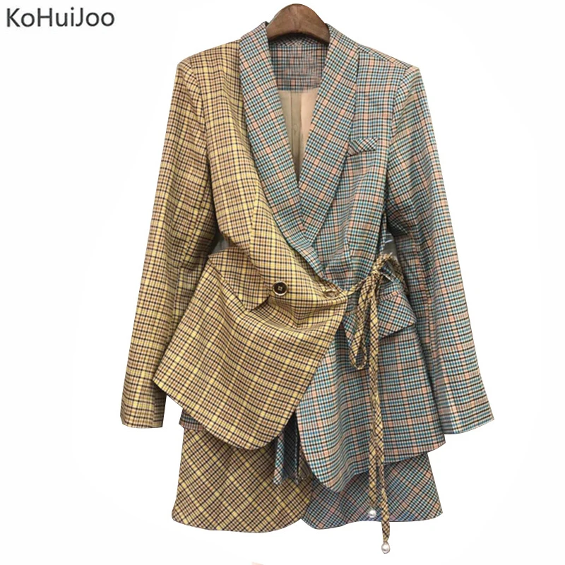 KoHuiJoo/женский костюм с юбкой элегантный осенне весенний подиумный клетчатый