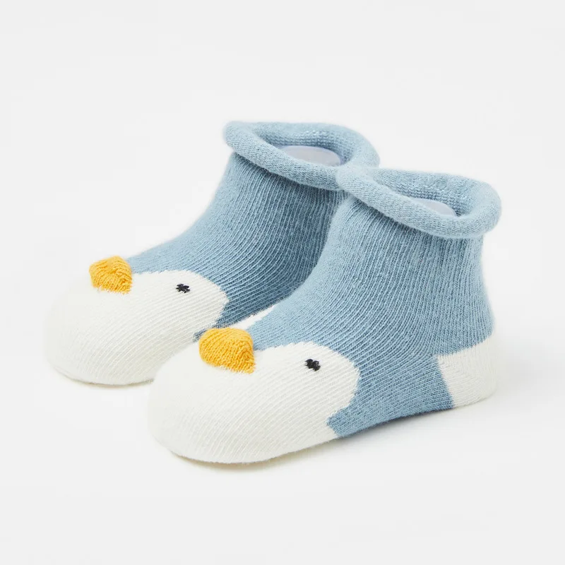 blue penguin Горячо! Новинка года; милые носки для малышей хлопковые нескользящие носки; сезон лето-осень мягкие носки-тапочки для новорожденных мальчиков и девочек - Цвет: blue penguin