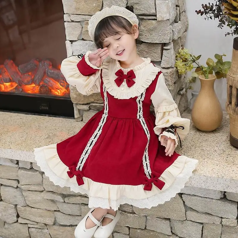 

Teenage Girl Lolita Dress 2020 New Style Bow Ruffle Long Sleeve Princess Dress Birthday Party Dress Kid Clothes E22209