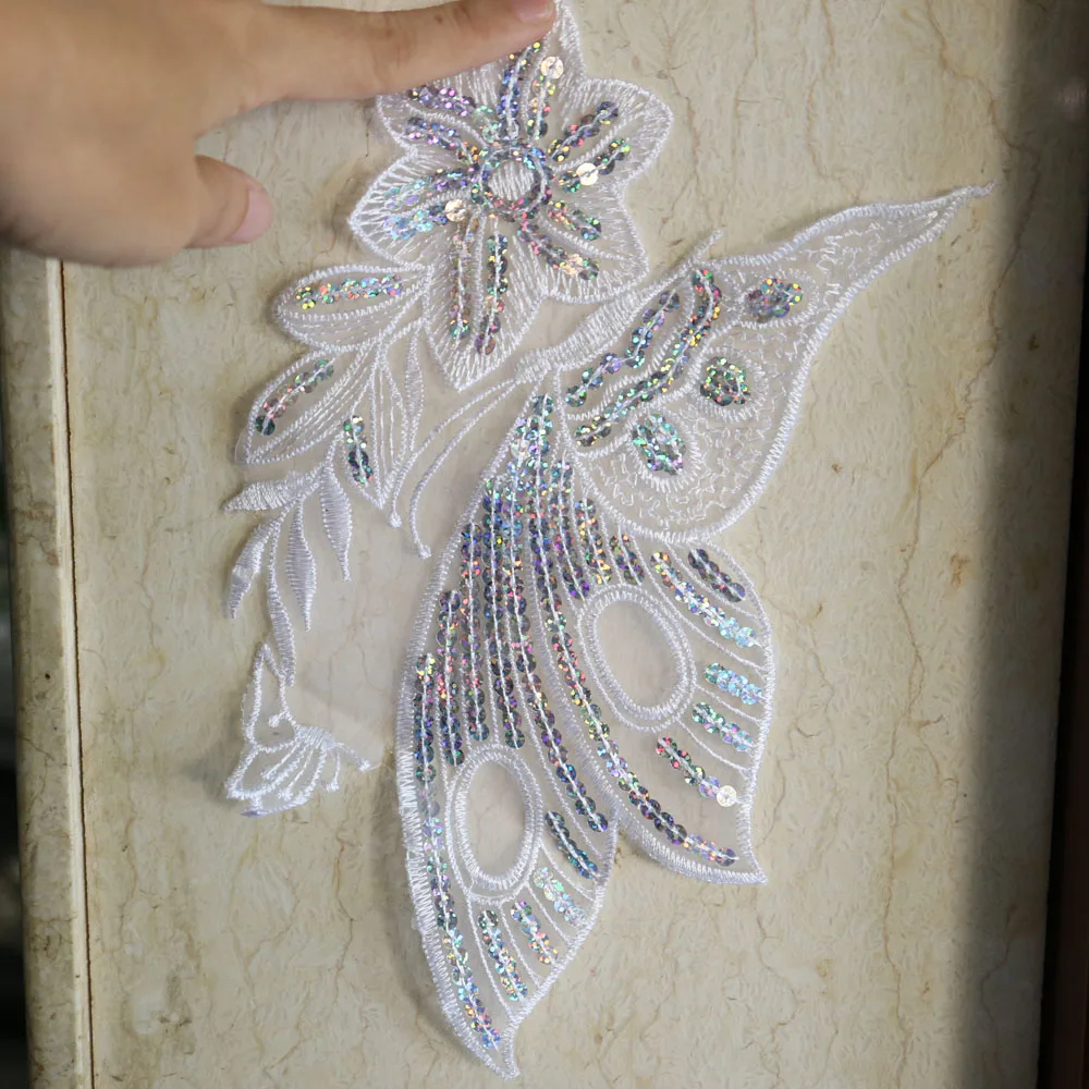 1 шт. белые кружевные нашивки с бабочкой для одежды вышивка блестками аппликации