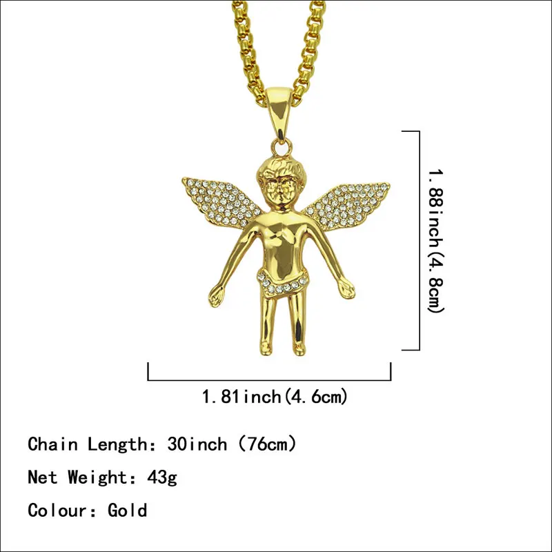 

New Hip Hop Iced Out Wings Angel Pendant Necklace With Twist Chain For Men Women Jewelry Xmas Gift