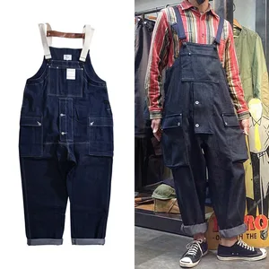 Комбинезон джинсовый мужской, с карманами, в стиле ретро