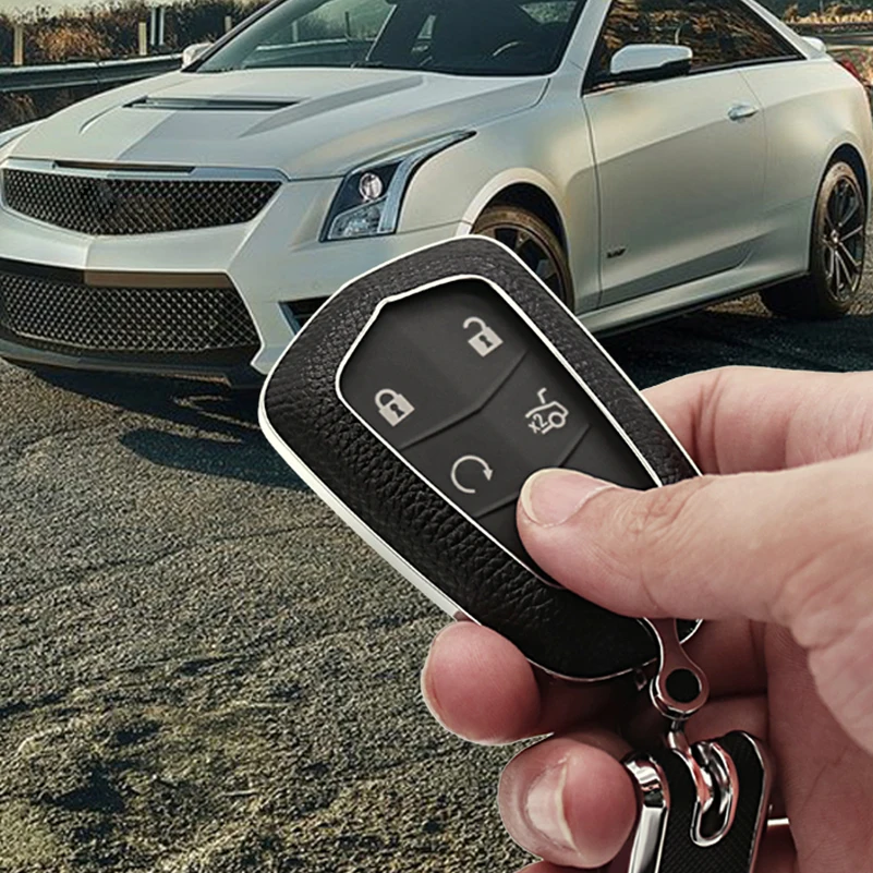 

1Pcs Leather Car Remote Smart Key Fob Shell Case Cover 5 buttons Fit For Cadillac CT6 XT5 ATS CTS