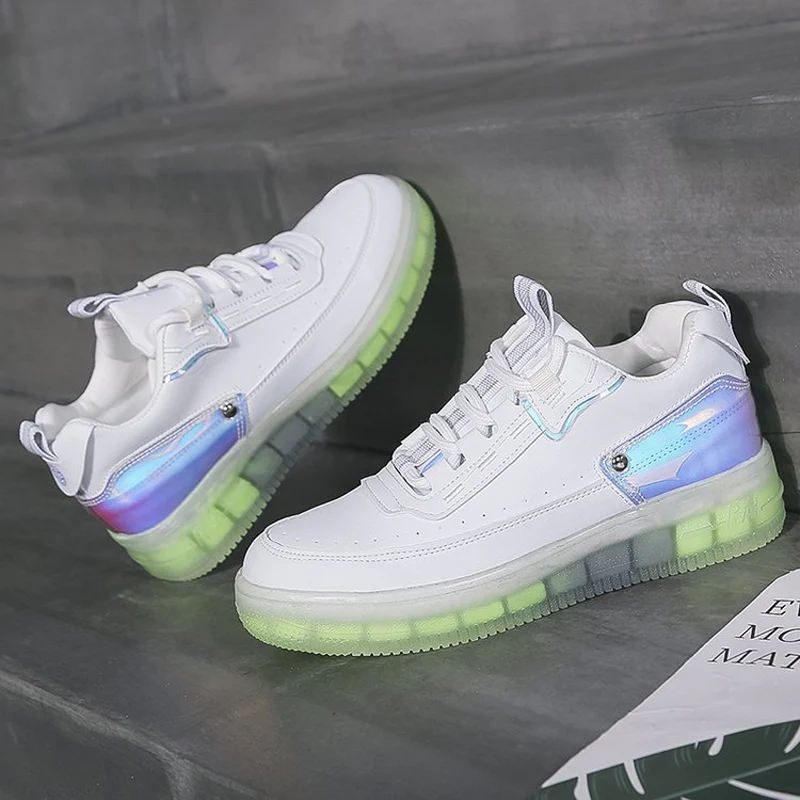 2019 новые модные кроссовки Женская обувь белые Прозрачный Красочный скейтборд