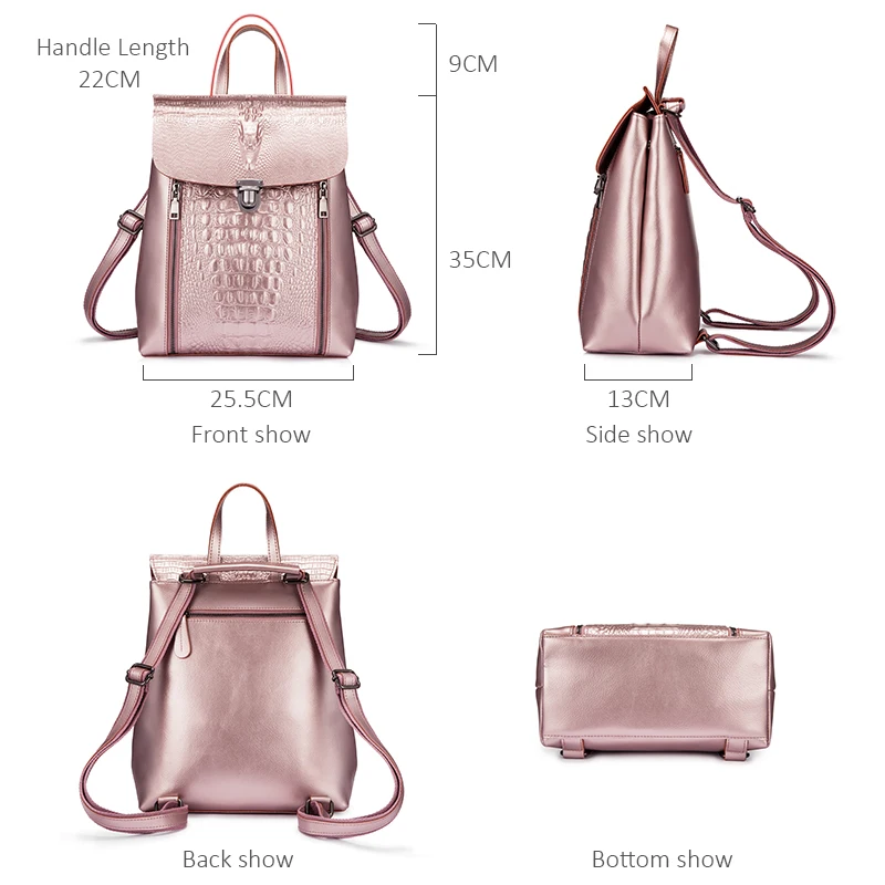 REALER women backpack leather school bags for girl teenagers 2020 crocodile prints waterproof travel bag High quality |