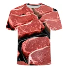 Мужская и женская новая летняя 3d-футболка с принтом брызг чернил, свинина, стейк с говядиной, черным перцем, Повседневная футболка с коротким рукавом для подростков, 2021