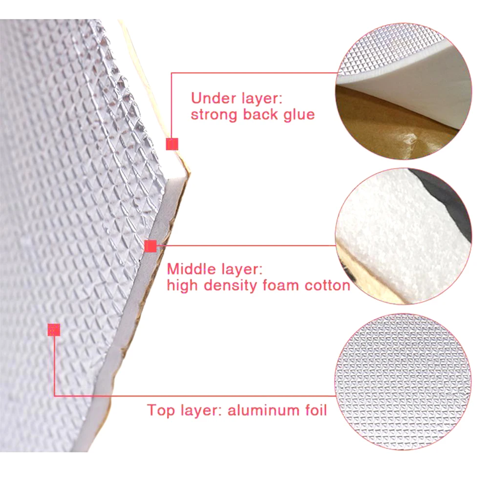 

6mm/236mil Soundproof Mat Thick Aluminum Foil Muffler Cotton Heat Sound Deadening Dampening Mat For Auto Automobiles Parts