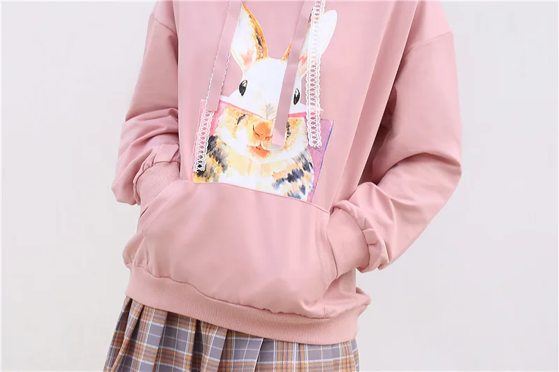 Милый женский свитер с кроликом Корейская симпатичная розовая толстовка
