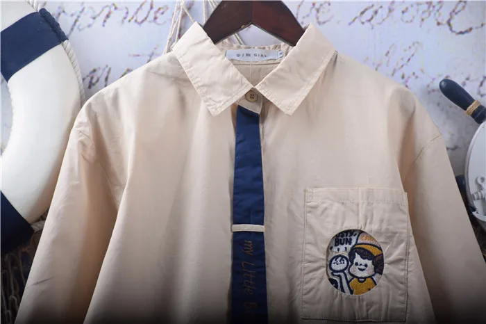 

2020 New Autumn Women Blouse Japan Style Cute Letter Embroidery Tie Long Sleeve Shirt Tops Women