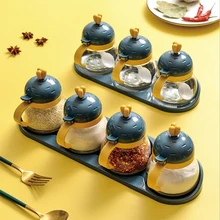 Kitchen Seasoning Organizer Glass Spice Jars With Spoon Oil Bottle Salt And Pepper Shakers Kitchen Gadget Sets Condiment Bottle