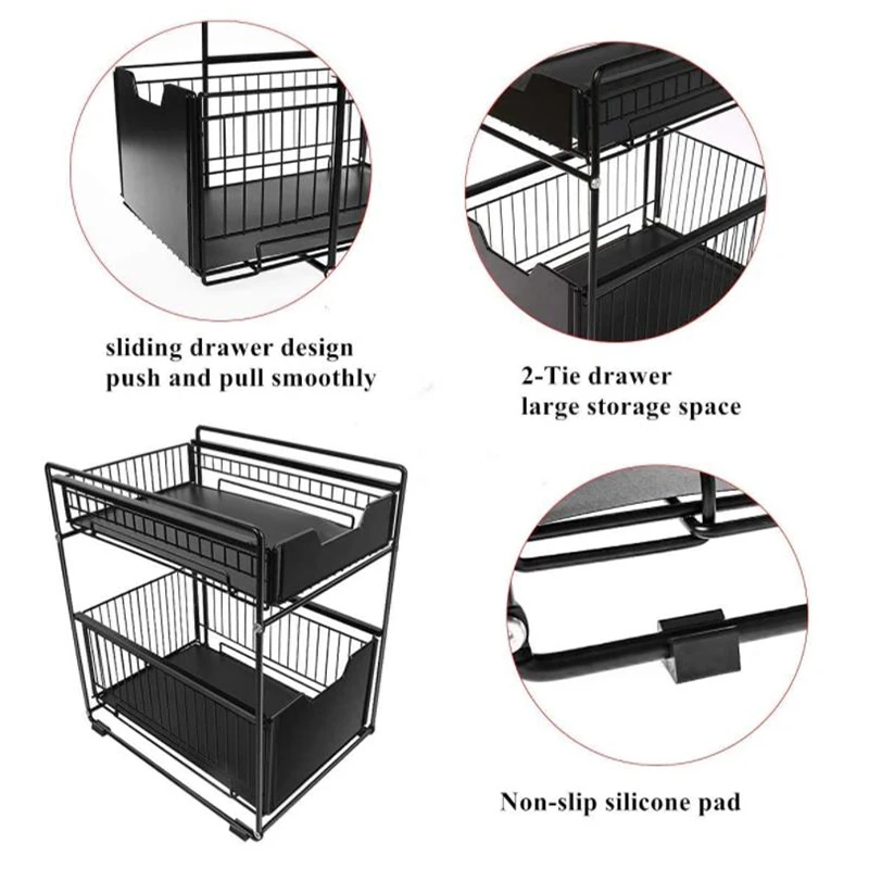 netel under sink storage rack 2 tier sliding cabinet basket countertop pull out organizer drawer spice shelf in the kitchen free global shipping