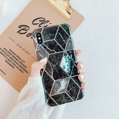 Geometric D Роскошный Мраморный чехол чернильно-зеленого цвета для iPhone X, XR, XS, Max, 7, 8 Plus, мягкий силиконовый чехол s, для iPhone 11 Pro, Max, 8, 7, 6, 6S Plus, чехол - Цвет: Geometric D