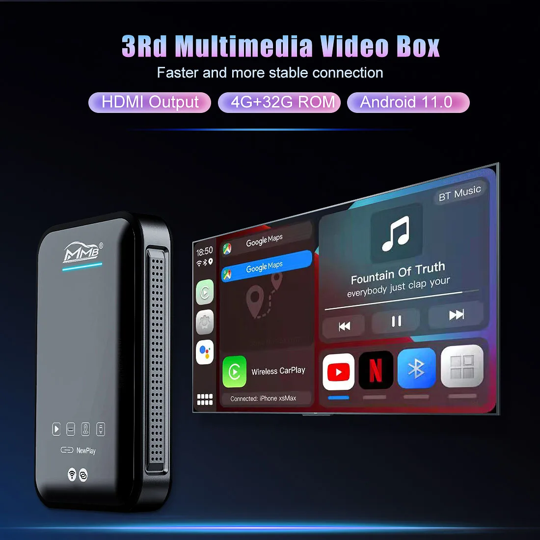 MMB Plus Android 11 Ai Box потоковая коробка беспроводной Carplay донгл Автомобильные ТВ видео